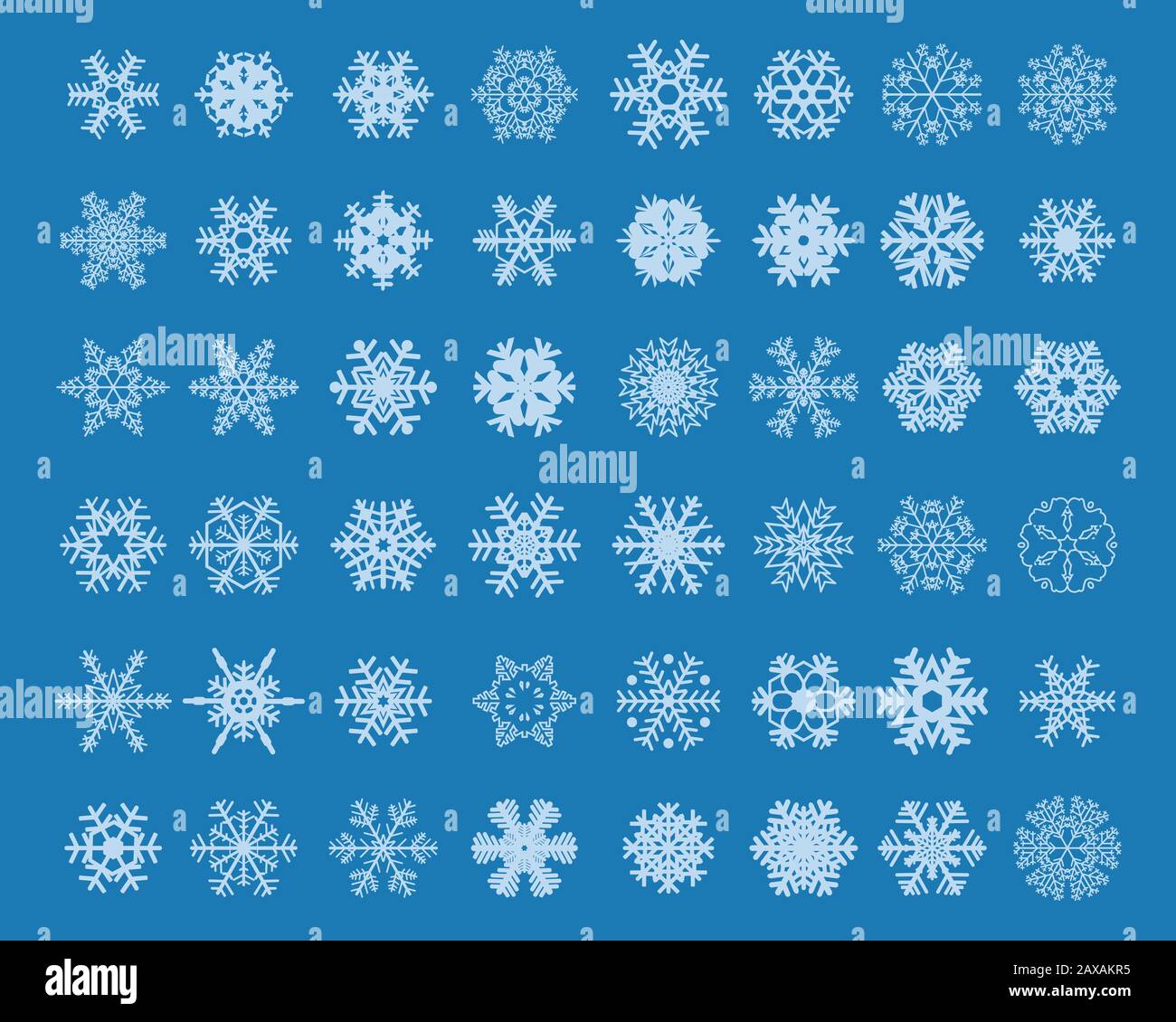 Set of different white snowflakes on a blue background Set of different white snowflakes on a blue background Stock Photo