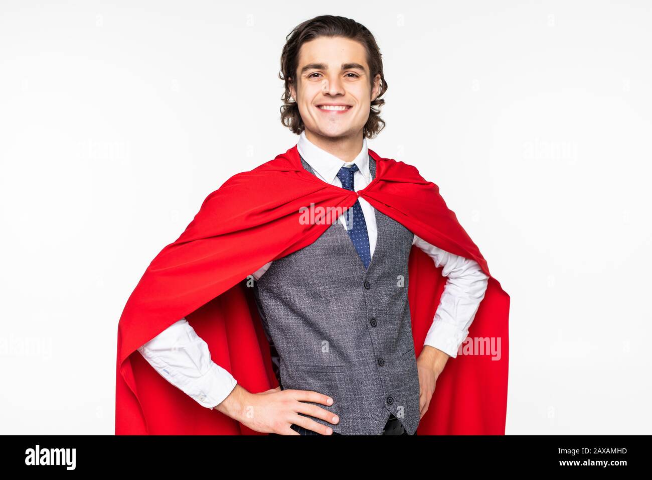 Super hero businessman on the white background Stock Photo