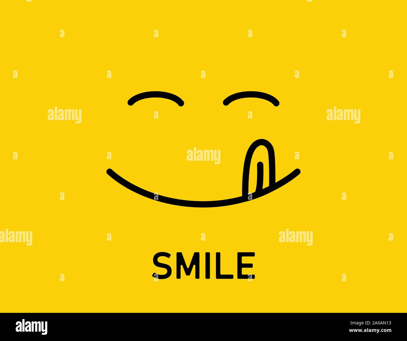 Mouth icon smile funny face. Emotion of happiness. Abstract black lines on yellow background. EPS 10 Stock Photo