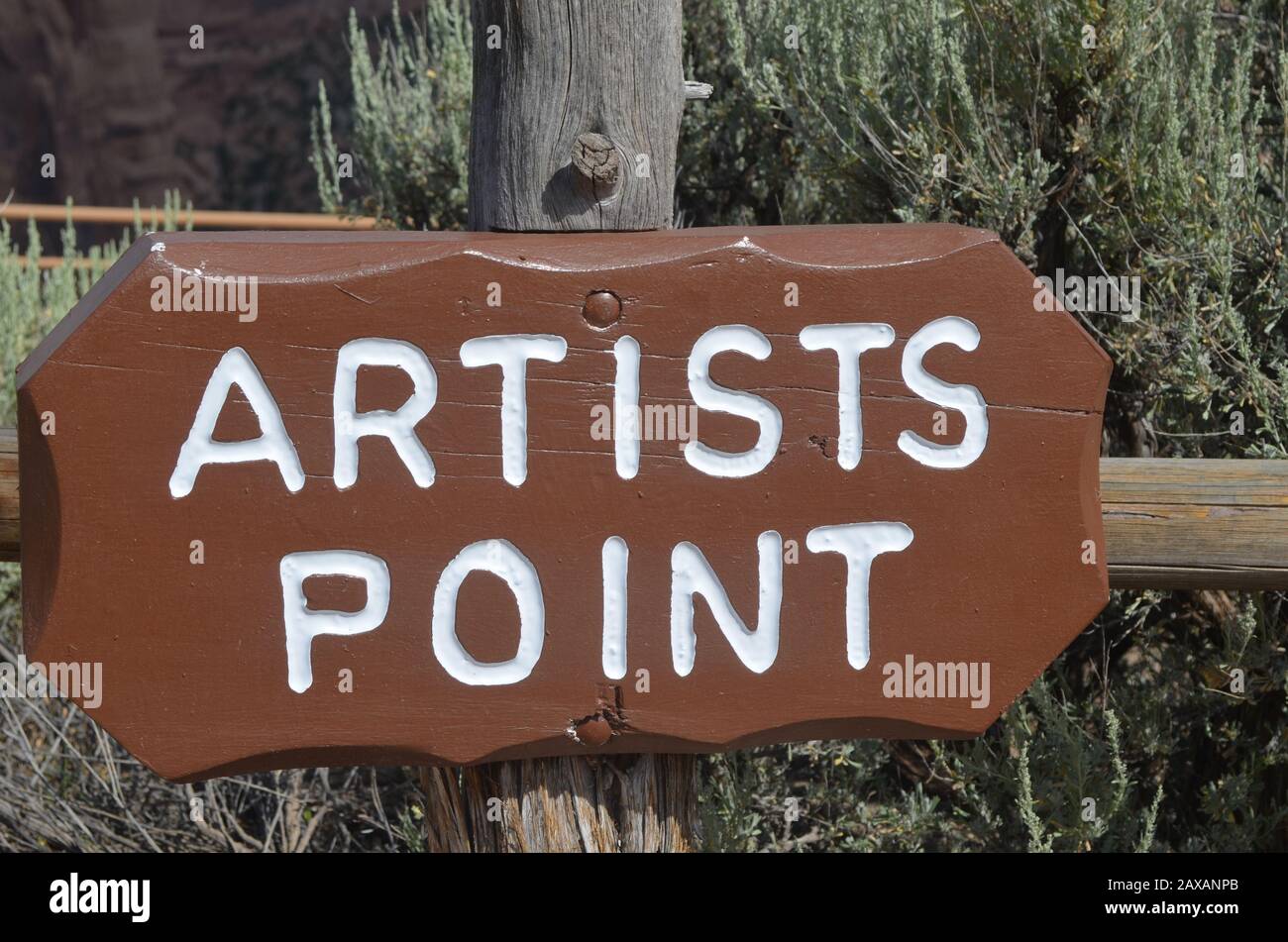 FRUITA, COLORADO - JUNE 23, 2016: Artists Point Overlook Sign Along Rim Rock Drive in Colorado National Monument Stock Photo