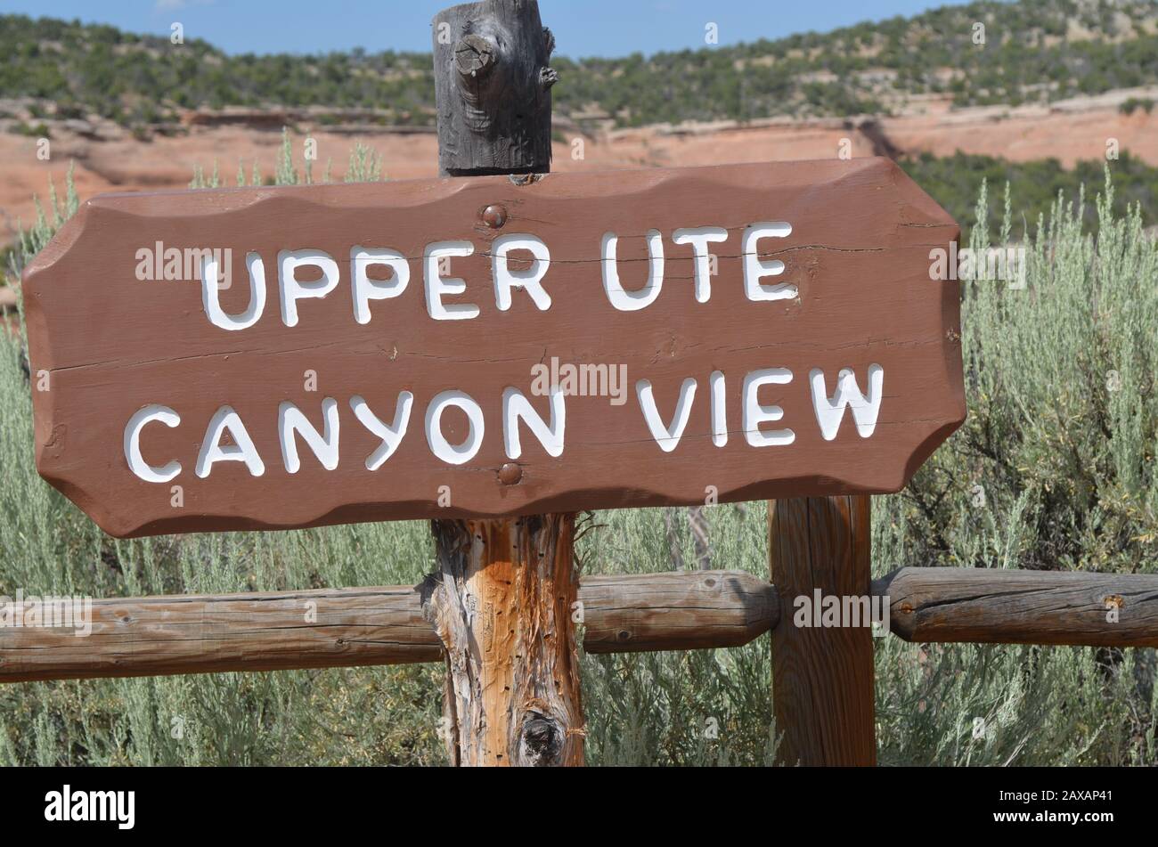 FRUITA, COLORADO - JUNE 23, 2016: Upper Ute Canyon View Sign Along Rim Rock Drive in Colorado National Monument Stock Photo