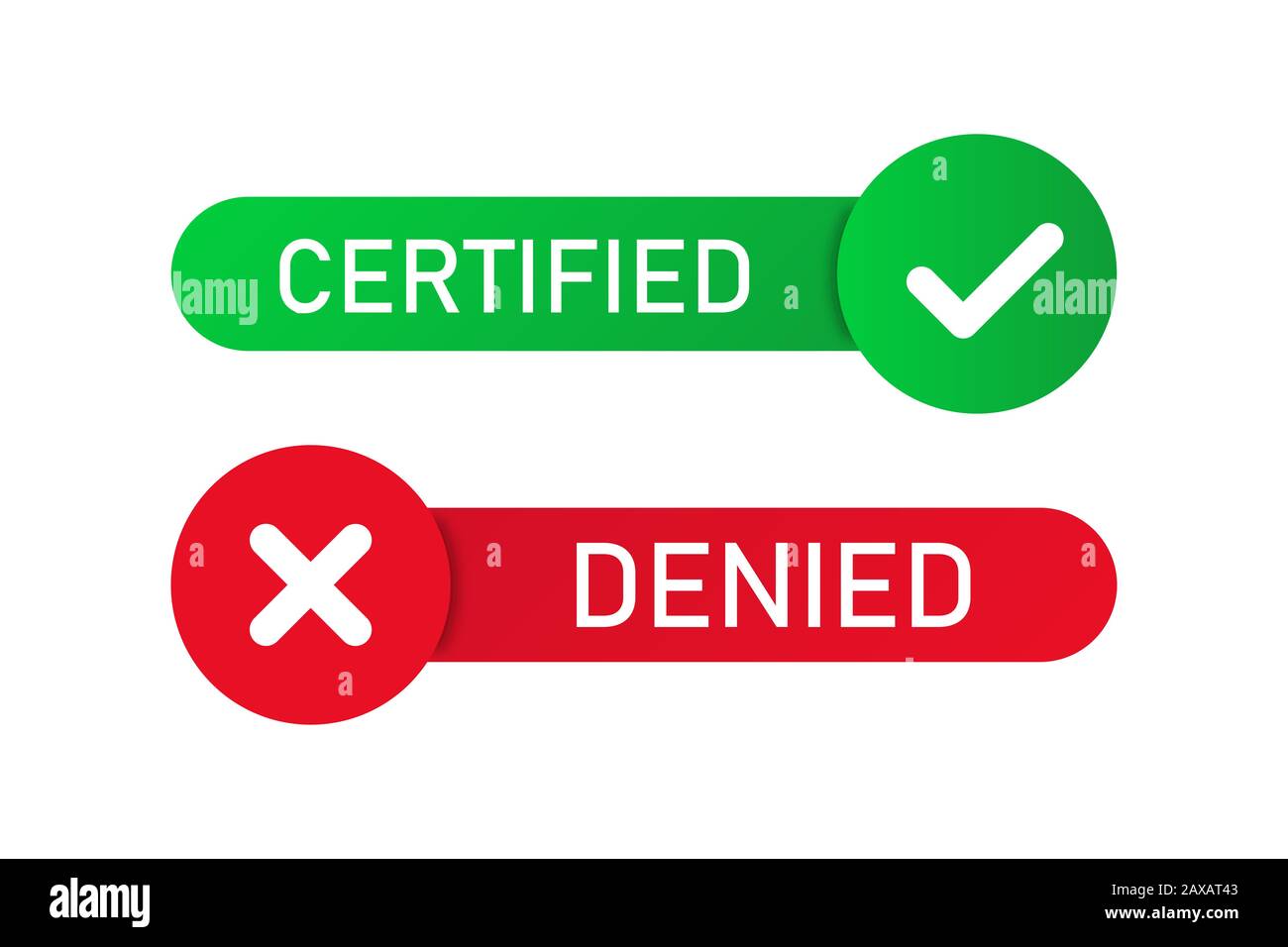 Certified denied stamp isolated buttons or badge. Realistic stickers or mark. Document accepted. EPS 10 Stock Photo