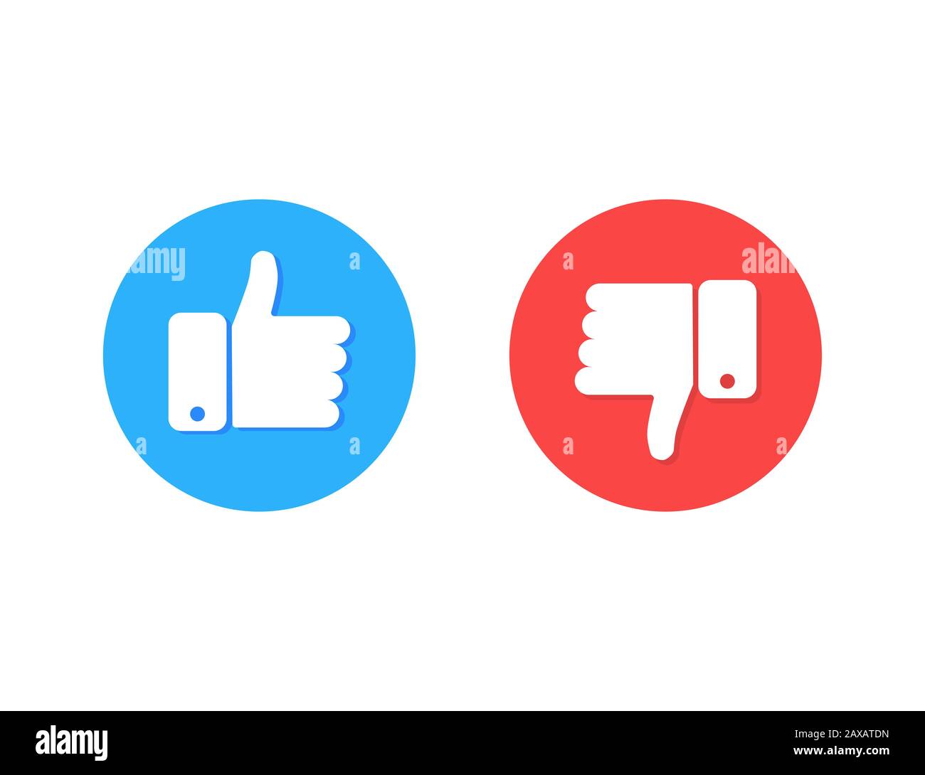 Thumb up thunb down blue and red color white background internet symbol good or bad work. Flat design. EPS 10 Stock Photo