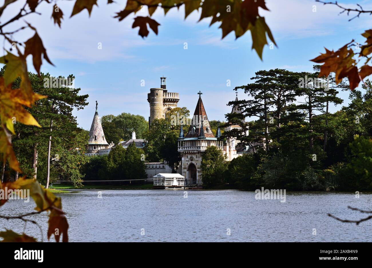 Franzensburg Castle in Laxenburg Palace park, on an island of the artificial pond. Laxenburg is a small town in Lower Austria, close to Vienna. Stock Photo