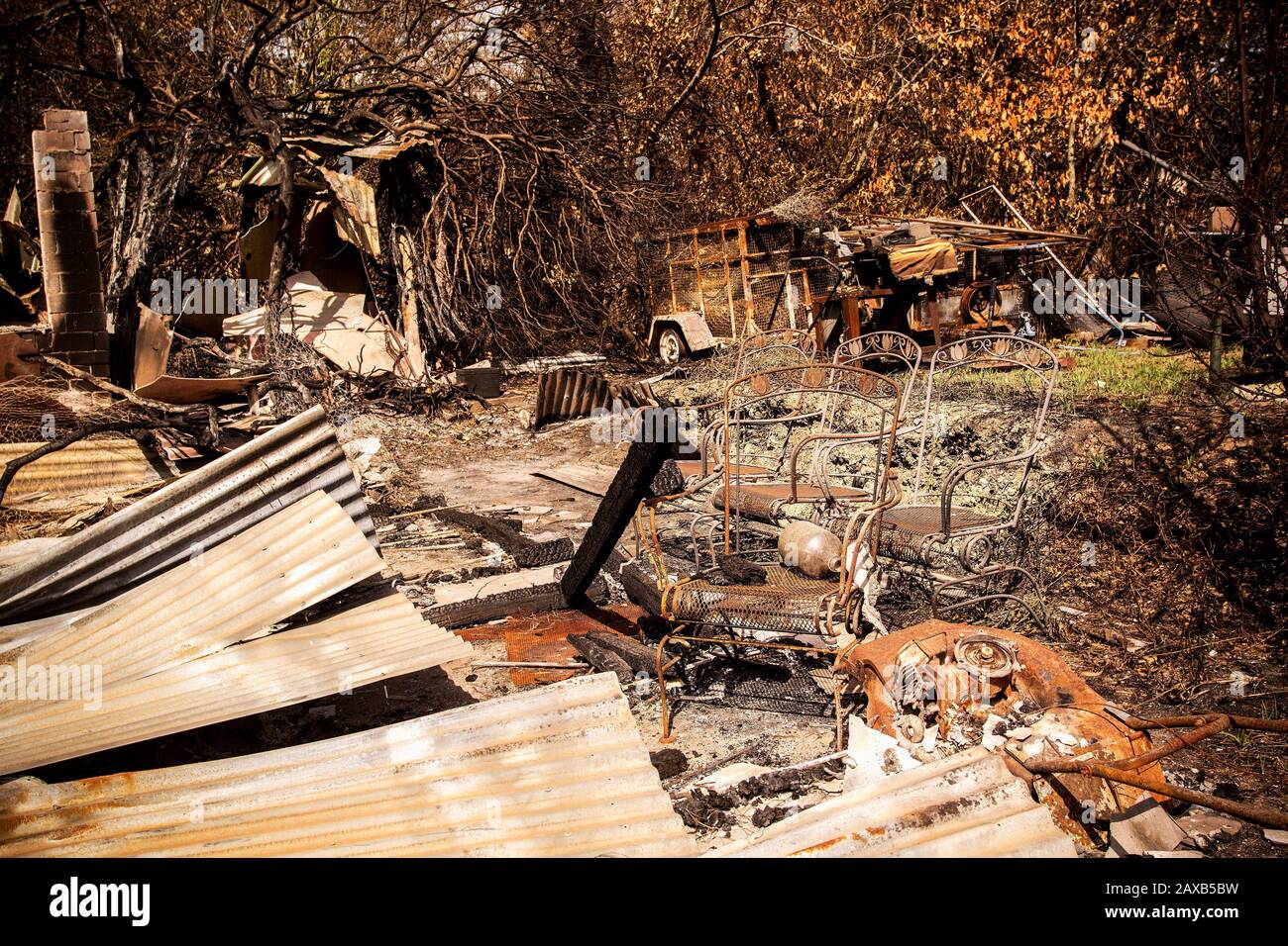 House destroyed by bushfire in Australia Stock Photo