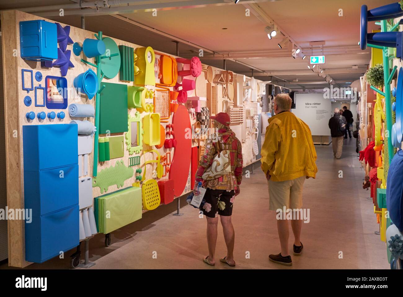 Visitors in the Introductory display hall. IKEA museum, Älmhult, Swede Stock Photo
