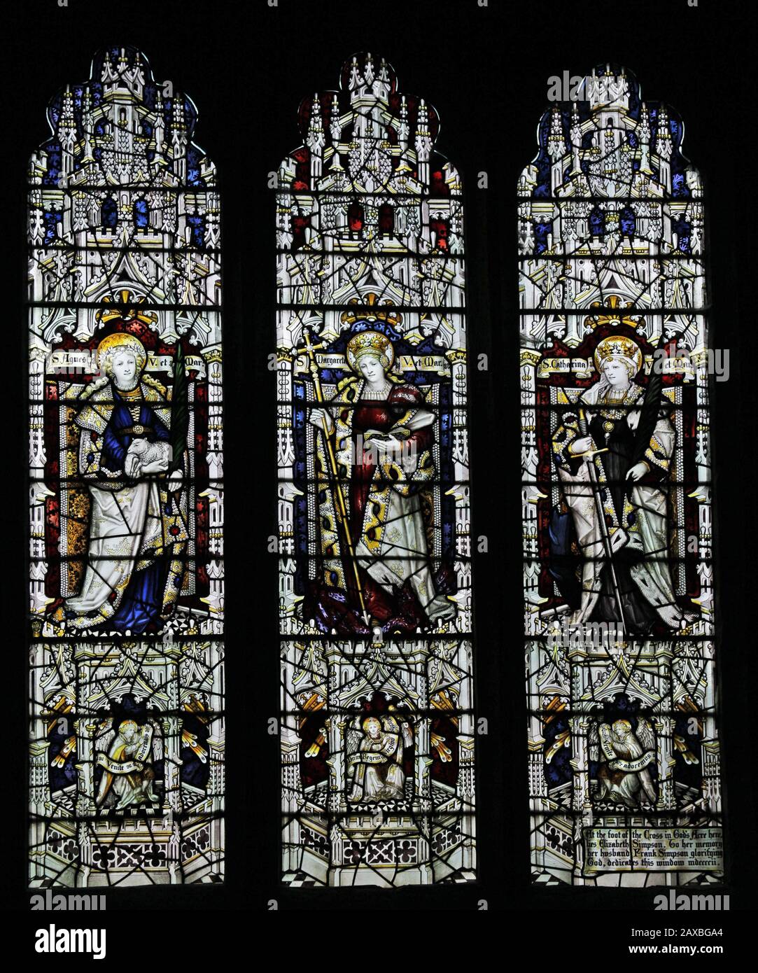 A stained glass window by C E Kempe & Co. depicting Saints Agnes ...