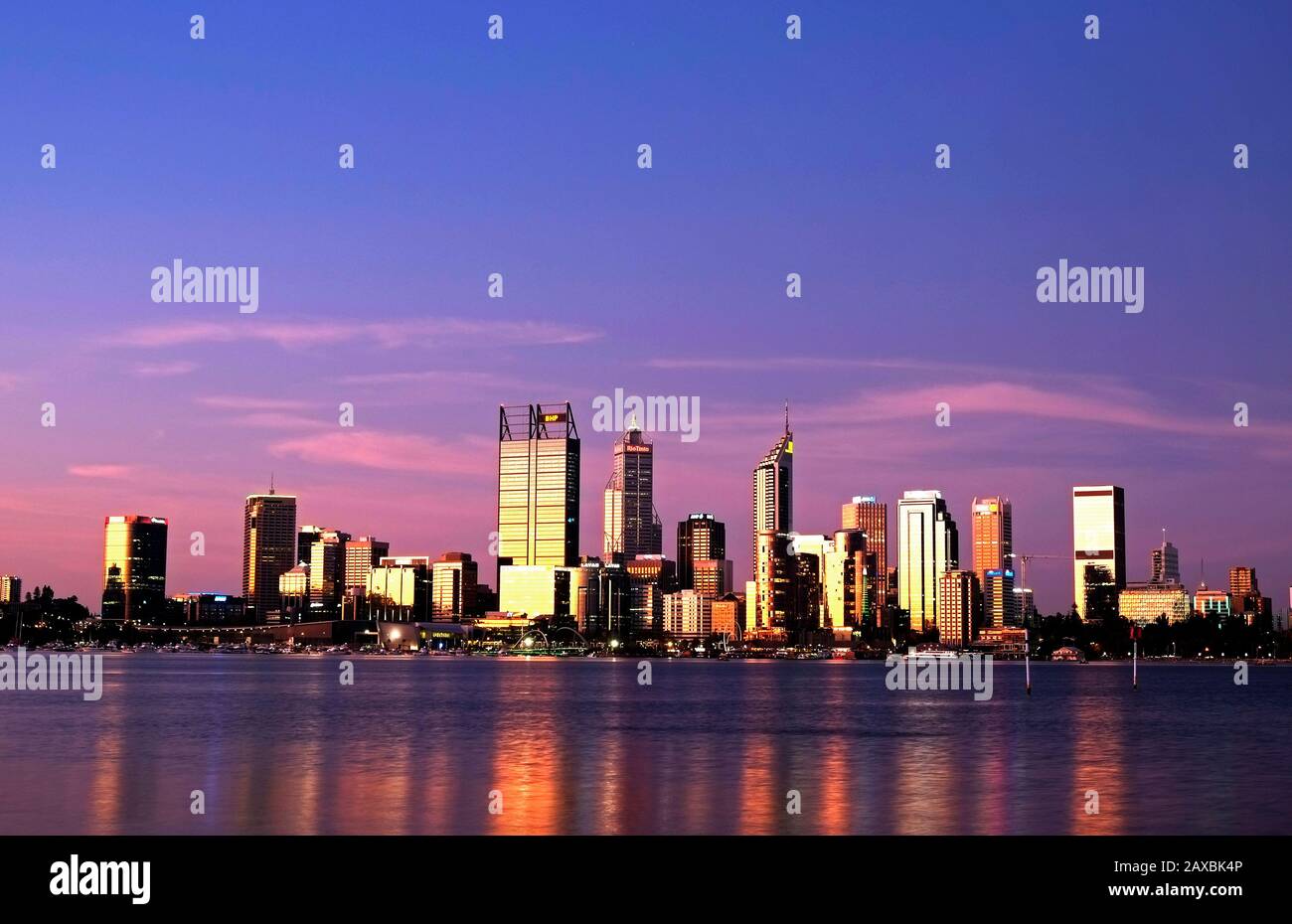 Perth Skyline Across the Swan River in Evening Light. Western Australia