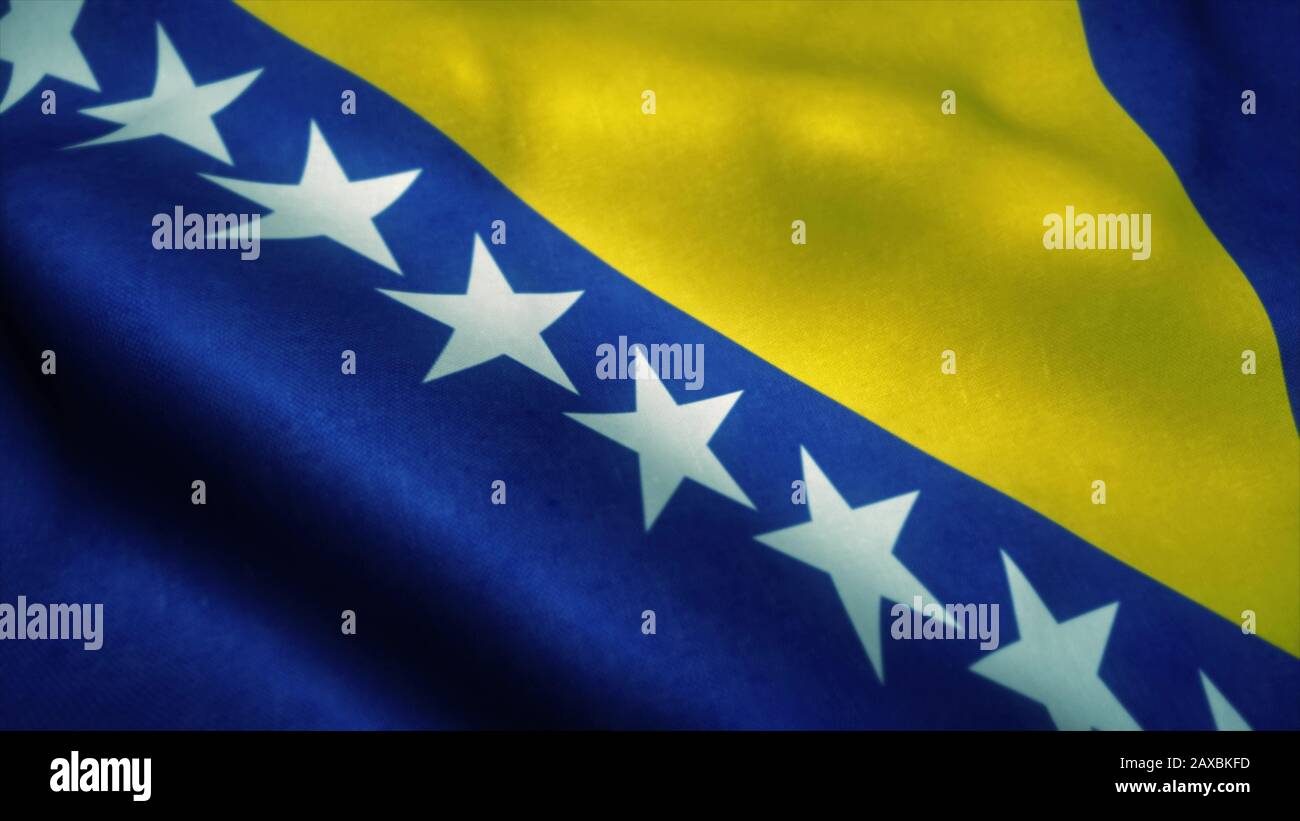 Bosnia and Herzegovina flag waving in the wind. National flag of Bosnia ...