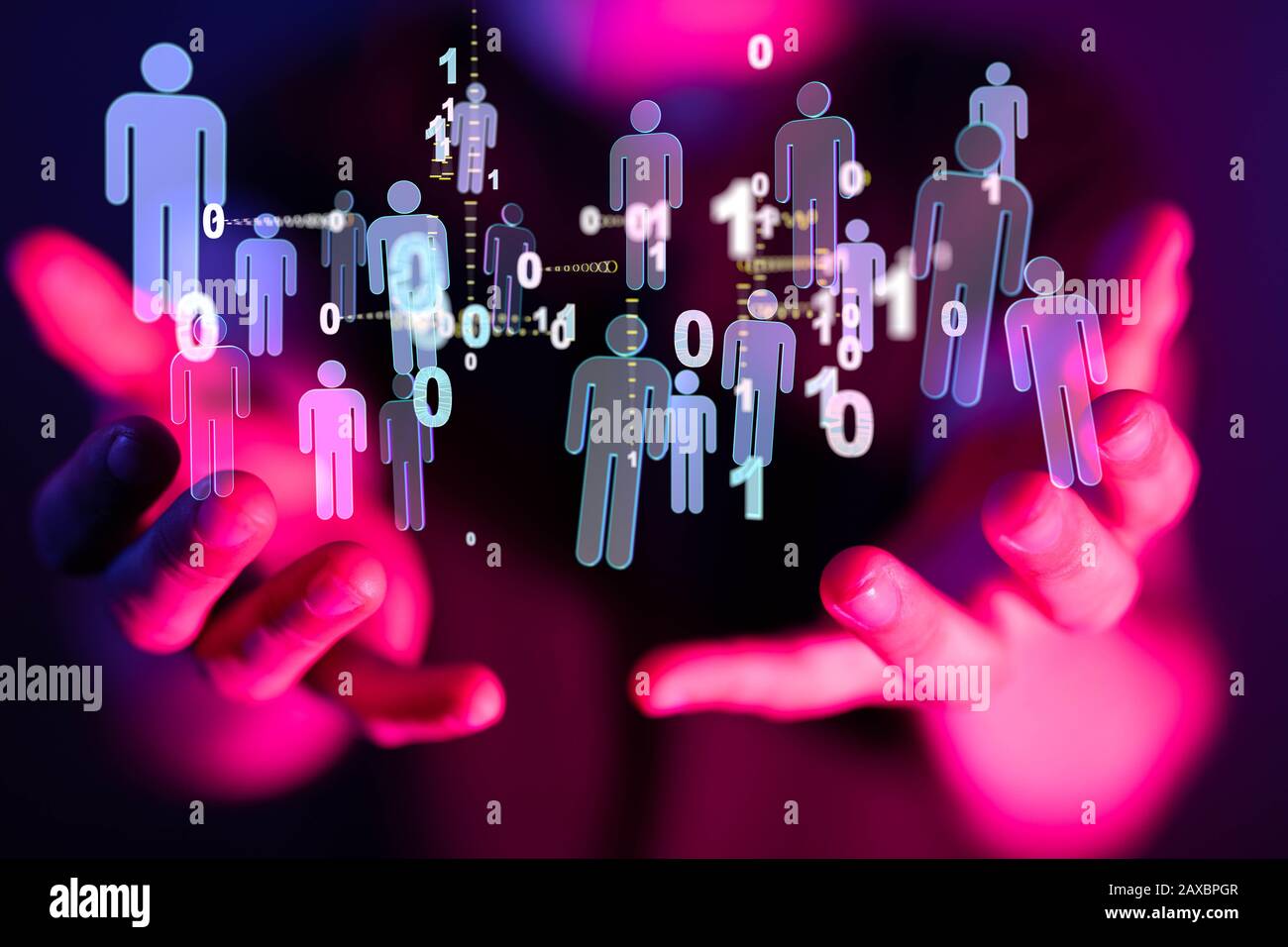 Businessman working with a virtual projection of group networking Stock ...