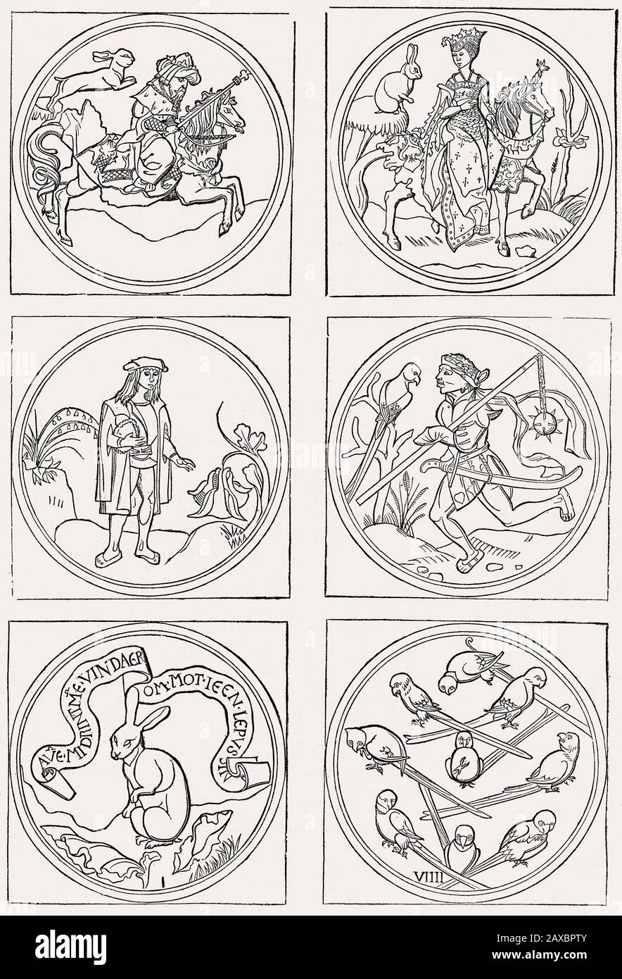 Motifs from medieval playing cards from Germany Stock Photo