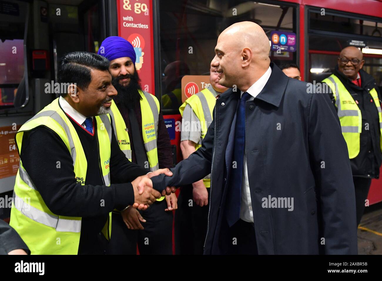 Javid Driver Chancellor of the Exchequer Sajid Javid meets bus drivers during a ...