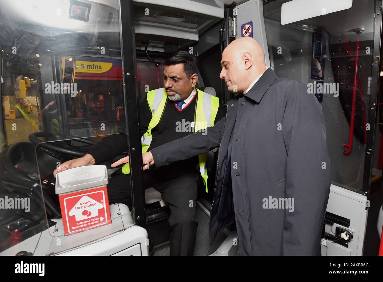Javid Driver Chancellor of the Exchequer Sajid Javid speaks to a bus driver Mohamed ...