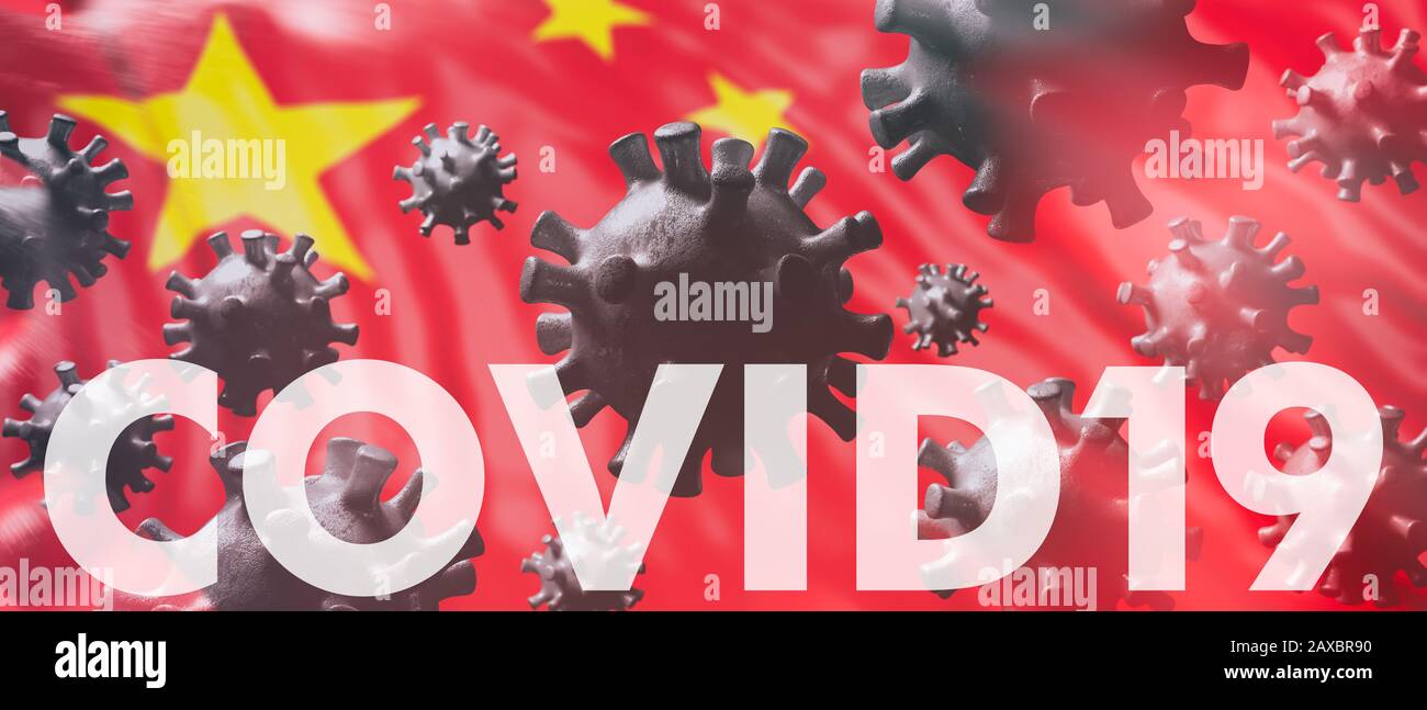 Covid 19 text. Flu China coronavirus pandemic virus infection, chinese flu concept. 3d illustration Stock Photo