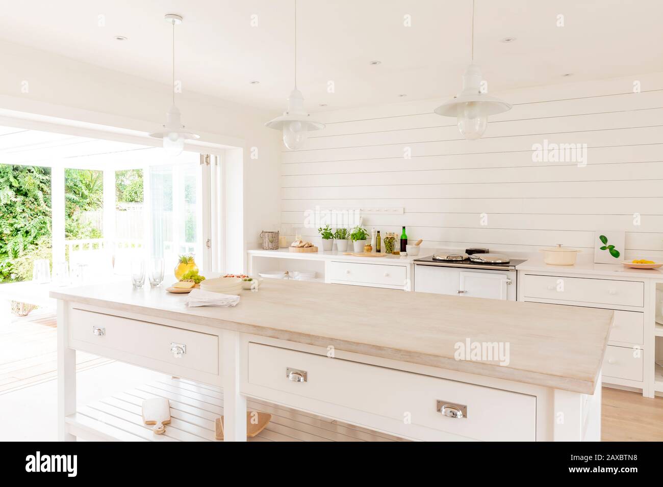Simple white home showcase kitchen Stock Photo