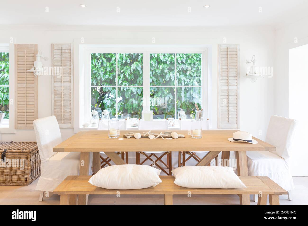 Home showcase beach house dining room Stock Photo