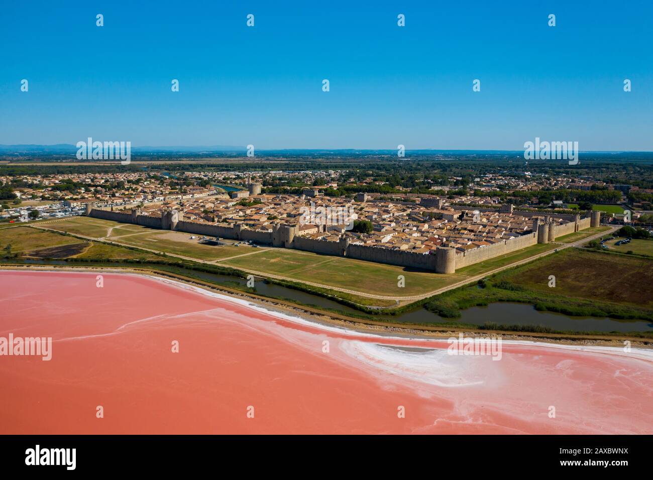 A Wide Angle Shot Of The City Of Camarque In France In Front Of Salt Lakes Stock Photo Alamy