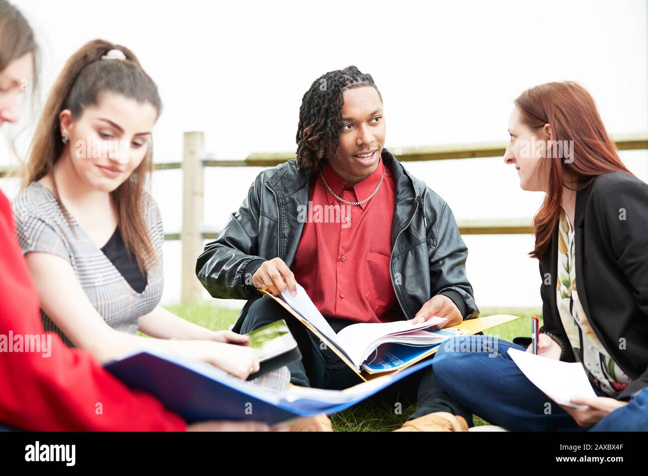 Young college students studying together Stock Photo
