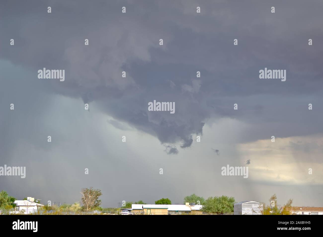 A very rare tornado funnel cloud over Tonopah Arizona. Taken in 2010. There are only 4 to 5 tornadoes in Arizona a year due to the mountainous terrain Stock Photo
