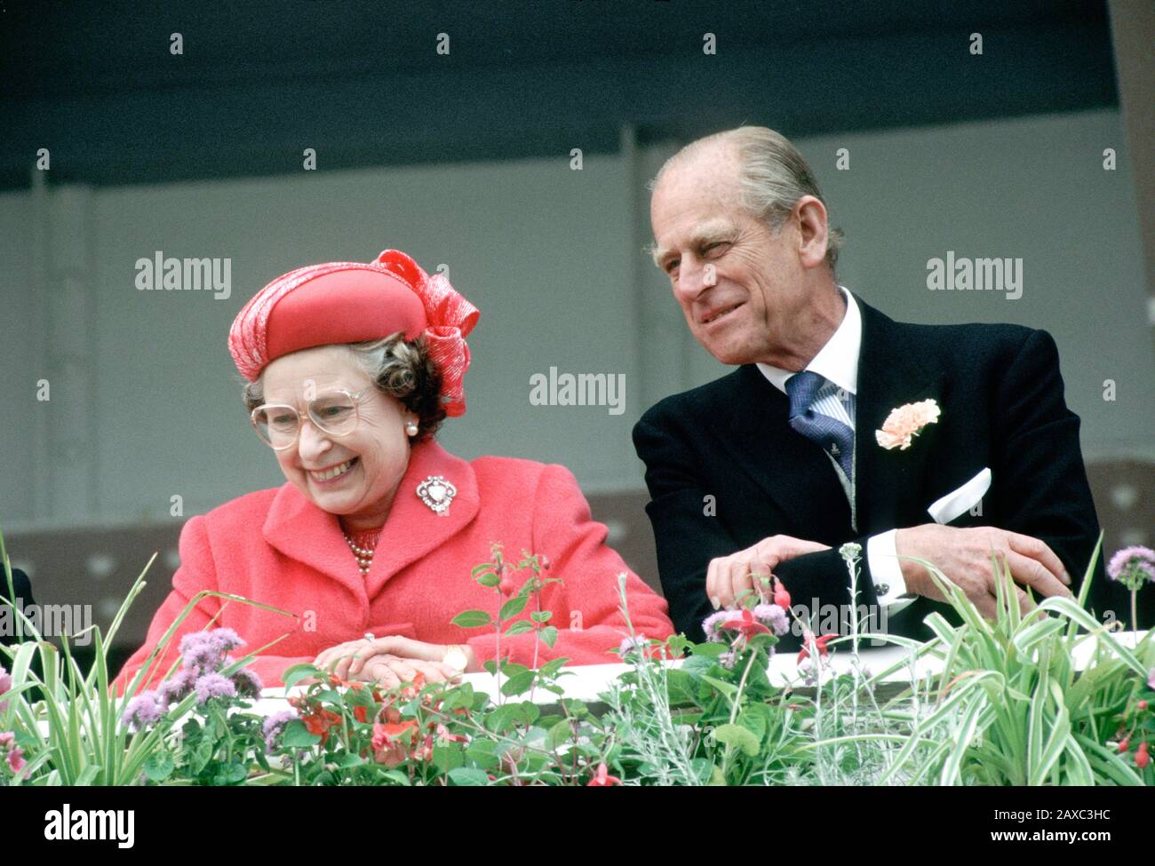 HM Queen Elizabeth II and HRH Prince Philip at the Epsom Derby, England June 1989 Stock Photo