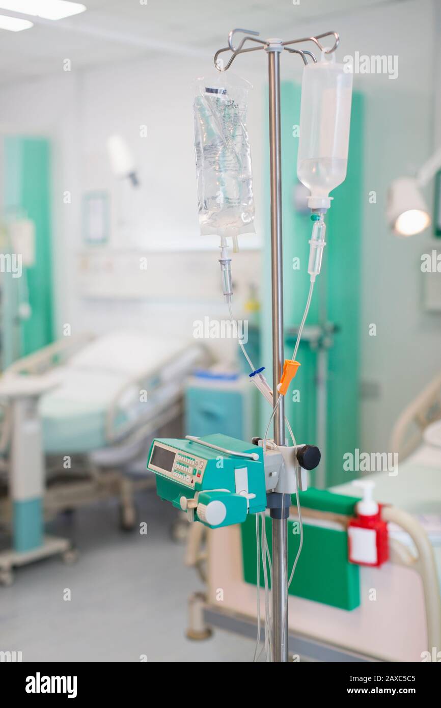 IV drip and medical equipment in hospital ward Stock Photo Alamy