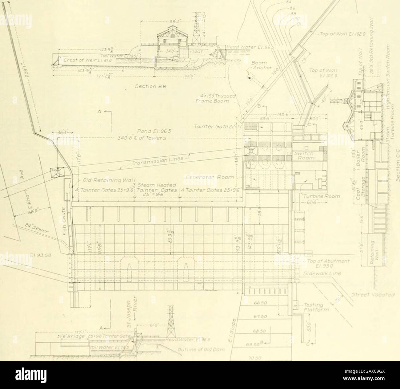 Engineering and Contracting . , or about15 ft. below headwater. Every part of thebase of the new structure was placed on un-disturbed clay in which were no seams exceptthe thin horizontal sand seams above men-tioned. Deep toothing trenches were cut intothe clay at the upstream and downstream mar-gins of the main spillway base. Downstream lained approximately the proper proportion ofsand for making a dense concrete, and forheavier mass portions of the dam and otherparts of the work was used without screeningor washing. .?11 of the thinner walls of thedam, which were built during the winter of1 Stock Photo