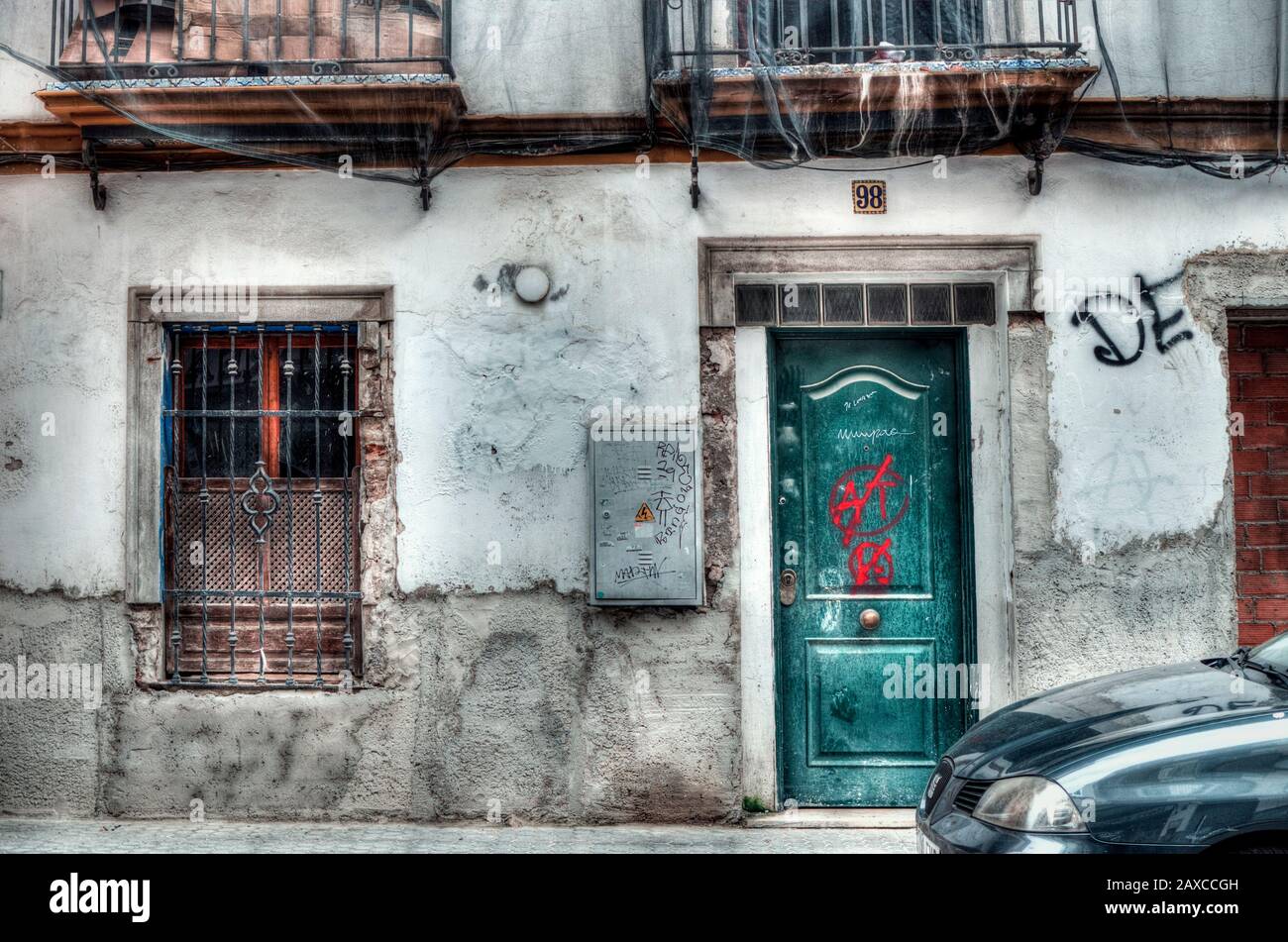 Facade of an old house facade. Street photography. Stock Photo