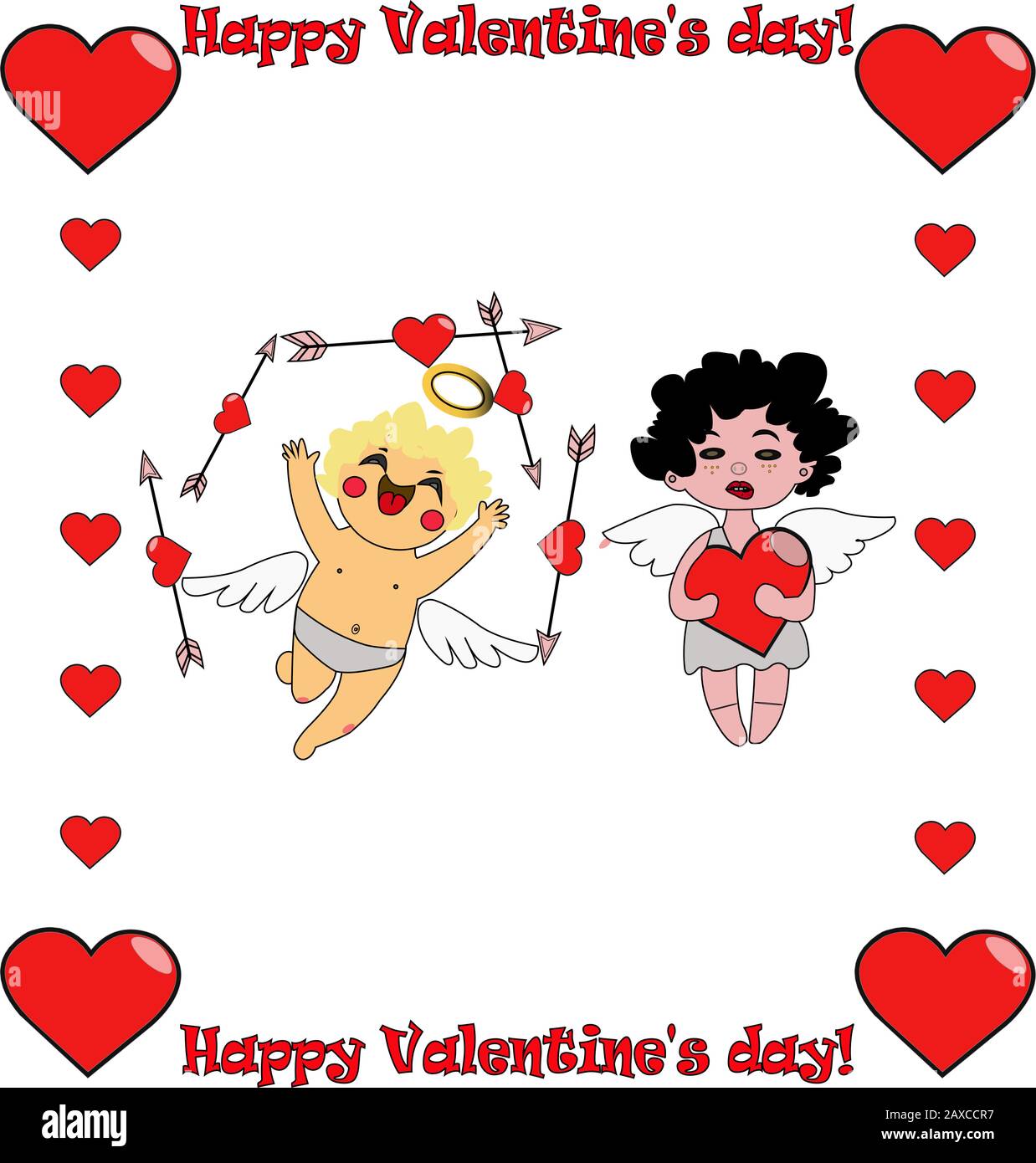 Cupid and the girl angel are in love. St. Valentine's Day Stock Vector