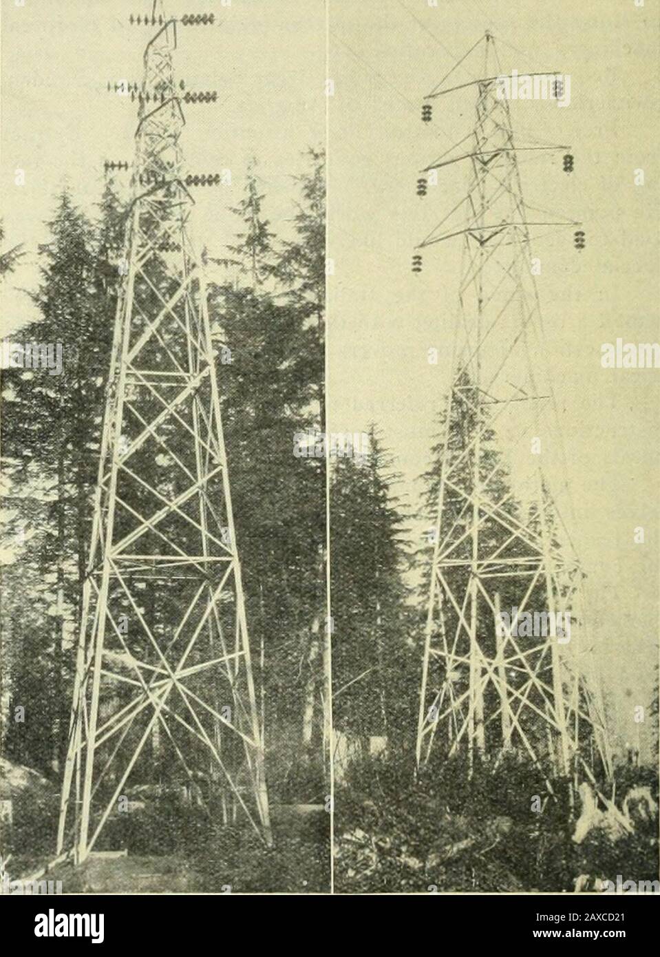 Electrical news and engineering . W. G. 1. Co.8 Receiving Station ut Ai-dley, B. C. lowest wire being 11 ft. above the ground. The standardspan is 660 feet, but is was necessary to vary this consider-ably at times, owing to inequalities in levels of the-ground.The standard towers are built and were satisfactorilytested to withstand strains of 2,000 lbs. in any horizontaldirection at any point of support for the lines, or H,000 Ib-^. • Electrical Engineer, WoBtern CnnmlfV Power Co. in any horizontal direction on the tower as a whole at thecentre of gravity of the points of support. The vertical Stock Photo