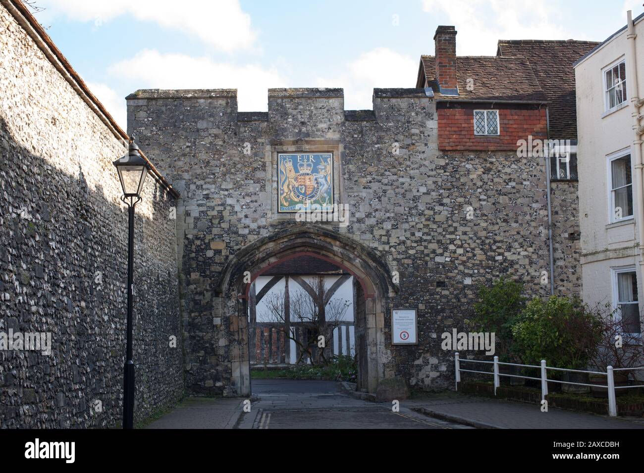 The entrance to Winchester Cathedral, Hampshire UK Stock Photo