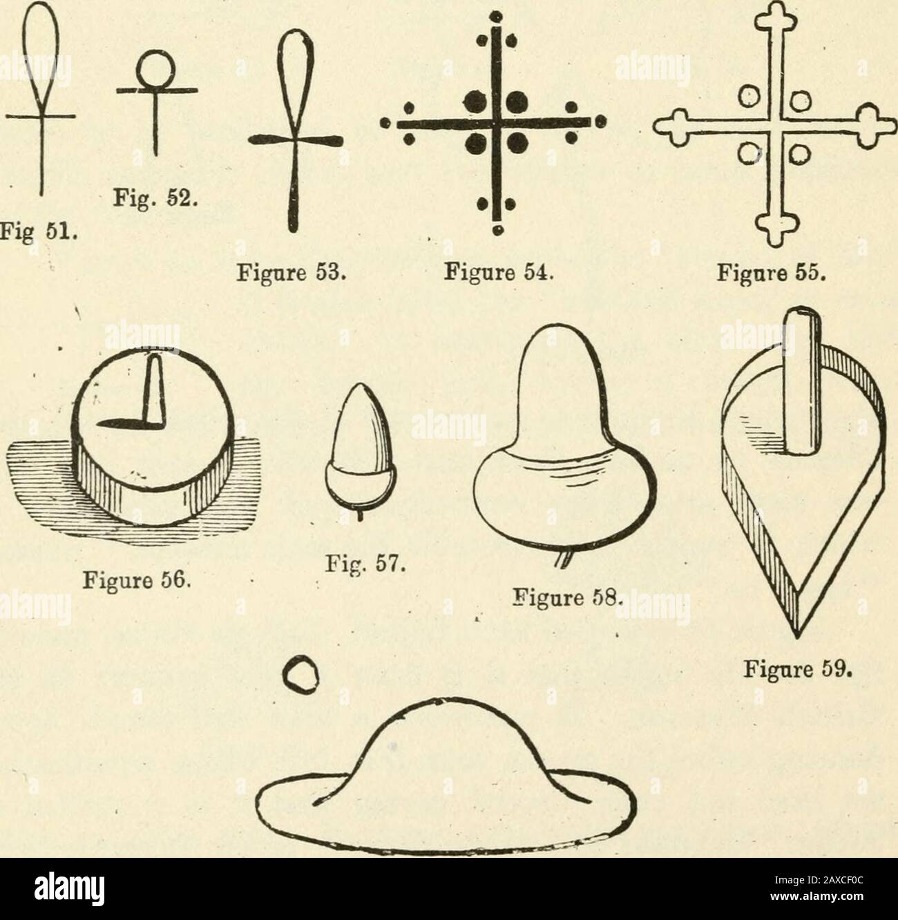 Ancient pagan and modern Christian symbolism . Figure 50. graphic rnanner the meaning of the emblems in question,and how the lilies of France had a Pagan origin.. Figure 59. Figure 30, 47 Figitres 51 to 60 are various representations of the unionof the four, the arba, the androgyne, or the linga-yoni. Figure 61. In modern Christian art thissymbol is called vesica piscis, and is sometimessurrounded with rays. It commonly serves asa sort of framework in which female saints areplaced, who are generally the representatives ofthe older Juno, Ceres, Diana, Aenus, or otherimpersonations of the femini Stock Photo