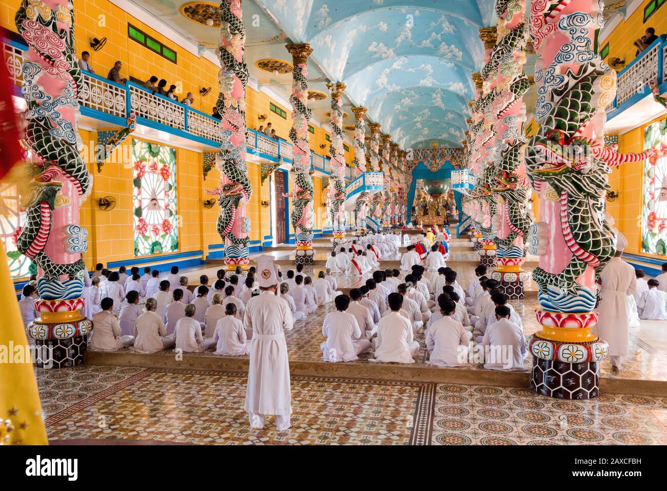 Cao Dai ceremony in Tay Ninh near Ho Chi Minh City (Saigon), Vietnam. Stock Photo