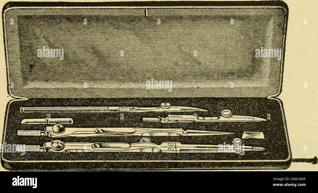 Priced catalogue of artists' materials : supplies for oil painting, water color painting, china painting ..and drawing materials for architects and engineers, manual training schools and colleges. . No. 3681 No. 3681. Contains Divider, 5| in., with Handle, Fixed Needle Point, Pen and Pencil Points; Spring Nib Drawing Pen, Leads Each, $1.30 No. 3682. Contains Divider, 51 in., with Handle, Fixed Needle Point, Pen andPencil Points, Lengthening Bar, Spring Nib Drawing Pen,Leads 1.45. No. 3685 No. 3685. Contains Compass, 5| in., with Handle, Fixed Needle Point, Pen andPencil Points; Plain Divider, Stock Photo