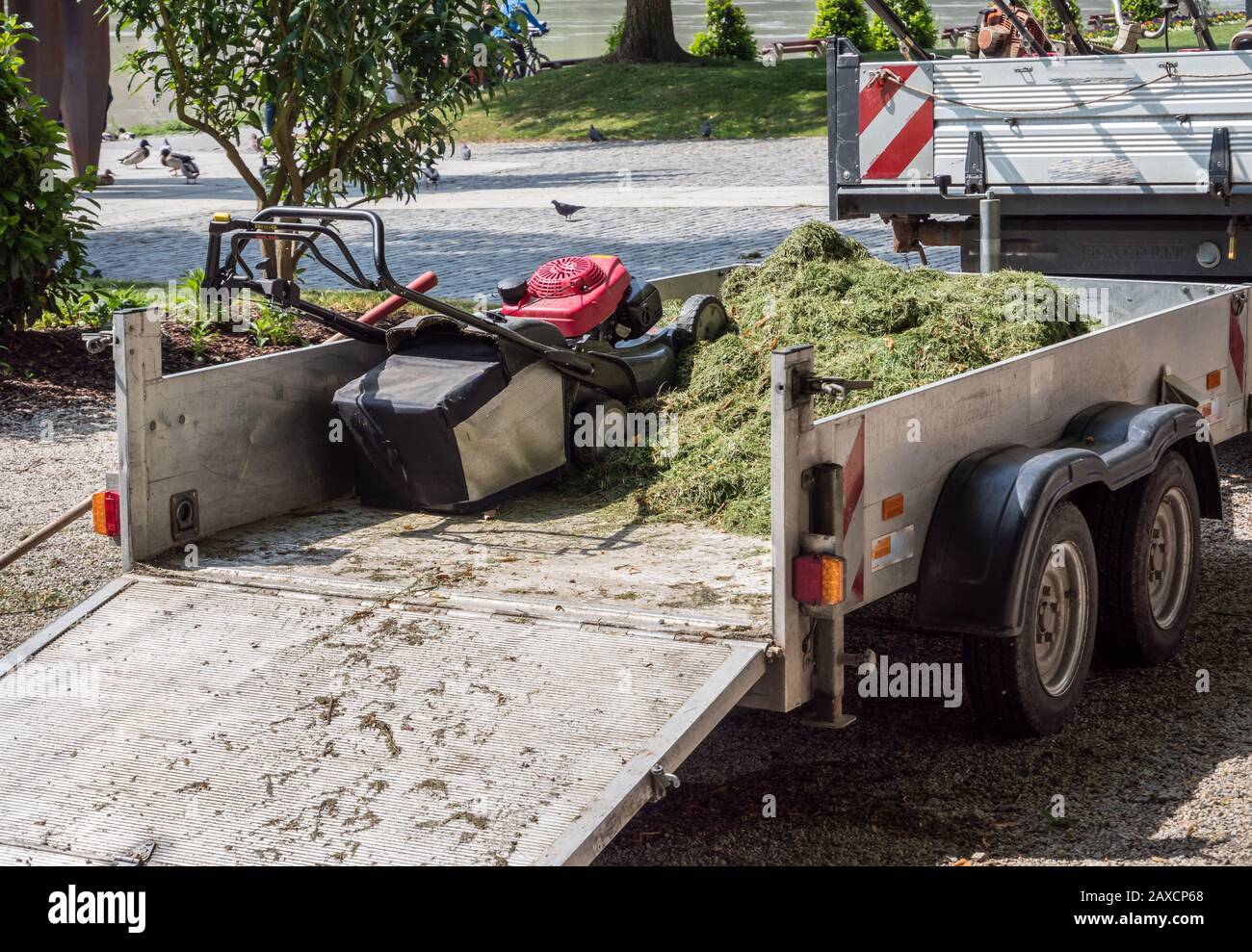Lawn mower on the trailer Stock Photo Alamy