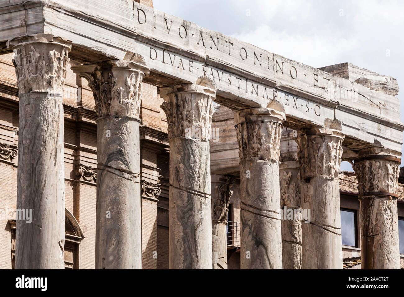 Temple of Antoninus and Faustina in the Roman Forum, Rome, Italy. Stock Photo
