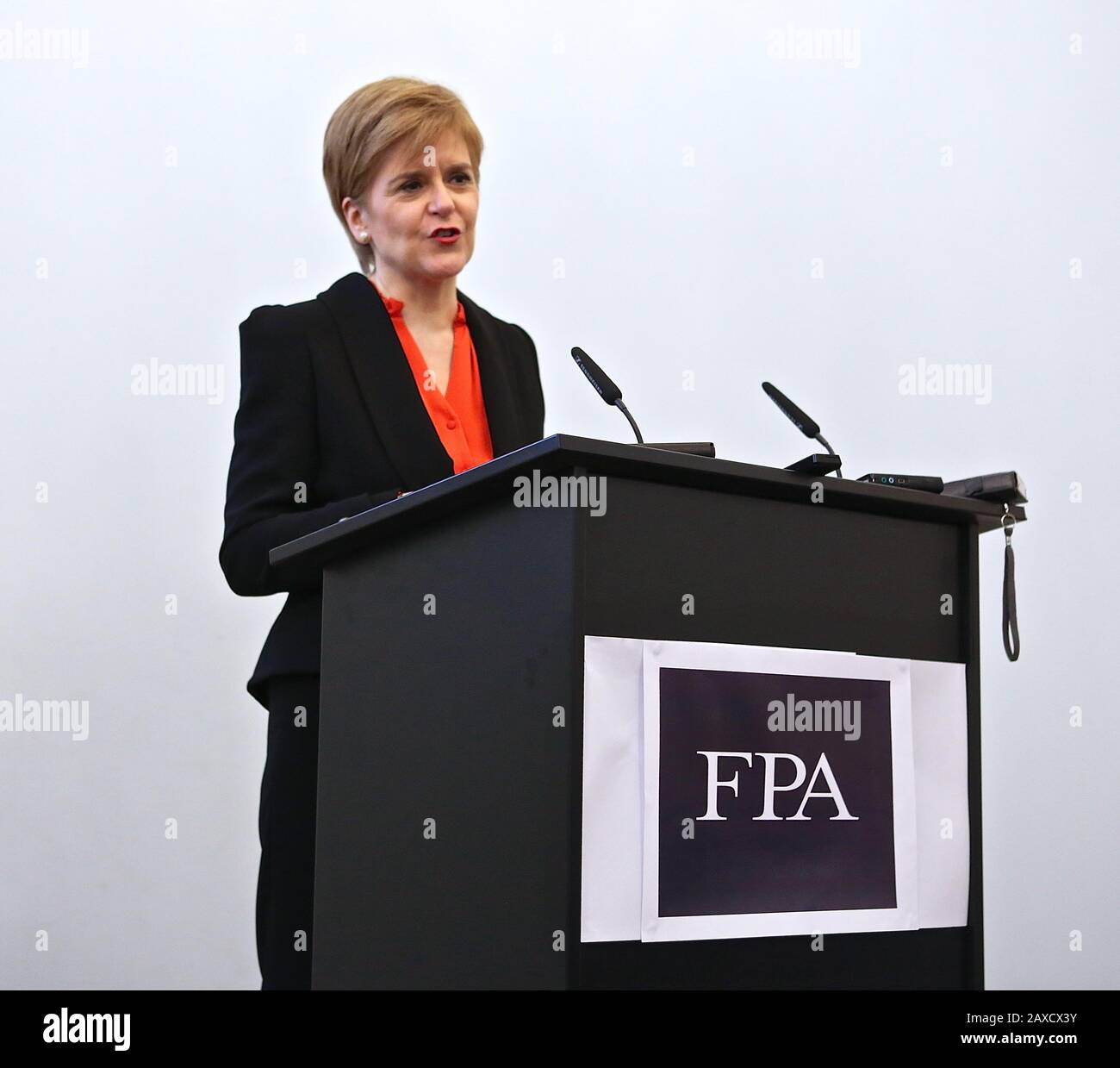 Scottish MP Nicola Sturgeon addresses foreign Press Association 11 February 2020 at Royal Academy , London , UK . the Scottish National Party ( SNP) continues to campaign for a second referendum of Scottish independence ... Stock Photo