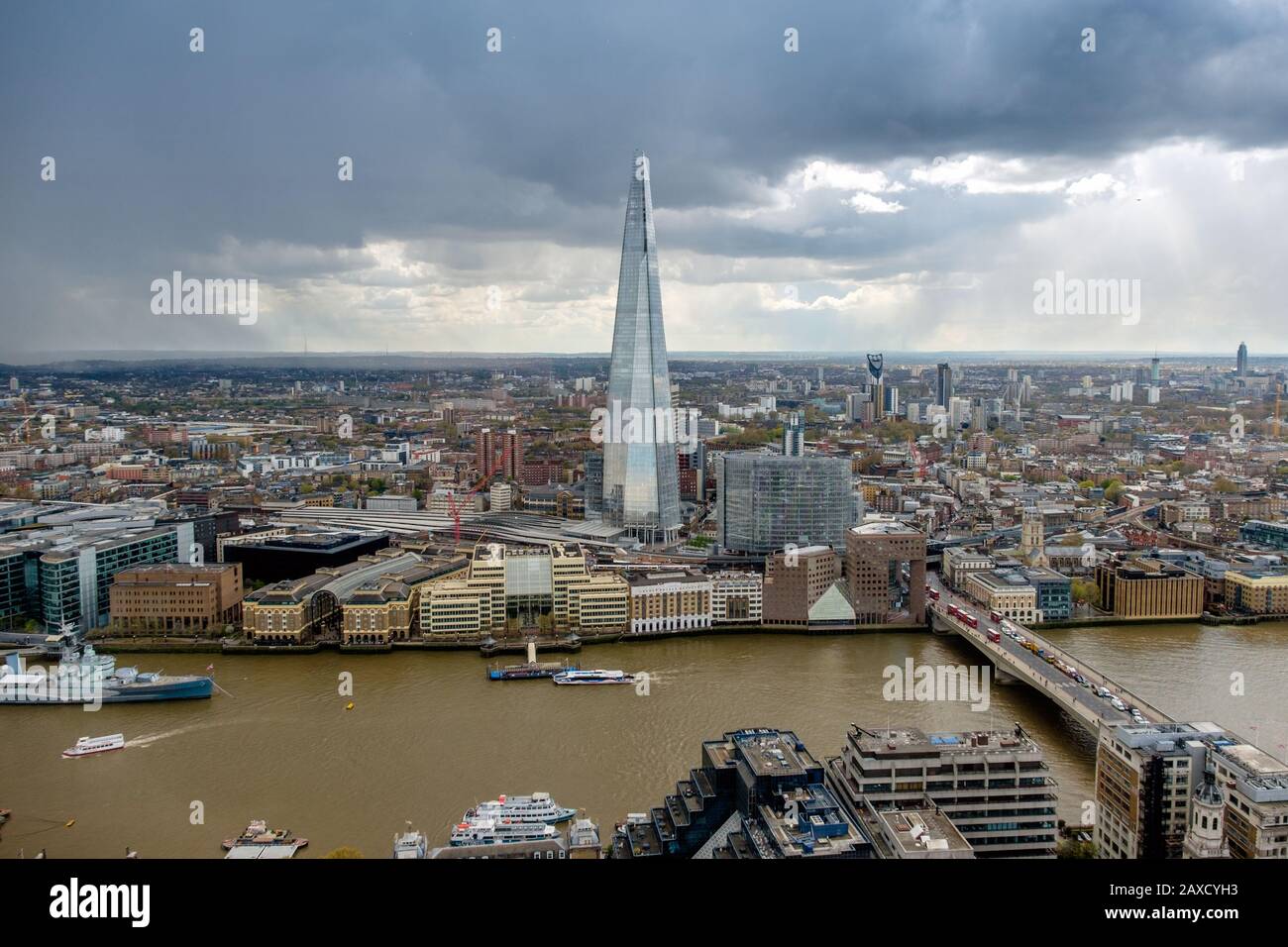 View of the River Thames and Shard from the Sky Garden Walkie Talkie skyscraper building or 20 Fenchurch Street City of London England UK Stock Photo