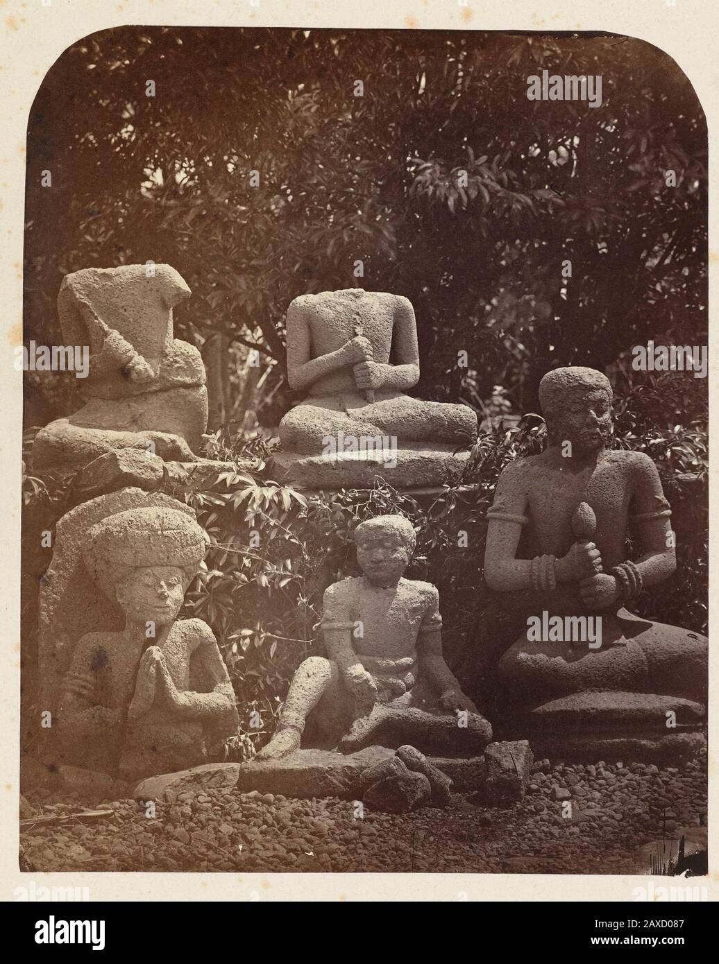 'Group of ascetict displaying  meditation-related actions. Pasir-Sinala Ciampea, Bogor distric- West Java province 14th - 16th century; photograph; April 1863 - 1863-05; 1863-04 - 1863-05; ' Stock Photo