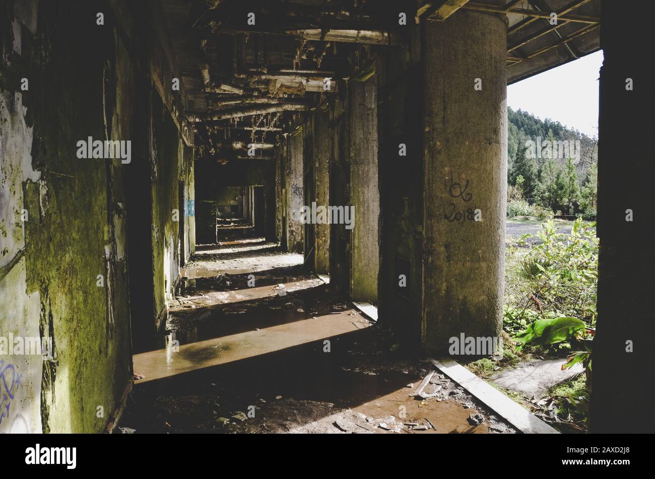 Sete Cidades, Azores, Portugal Jan 12, 2020 Abandoned hotel building on the famous viewpoint
