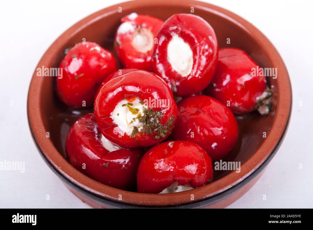sweet red peppers stuffed with soft cream cheese Stock Photo Alamy