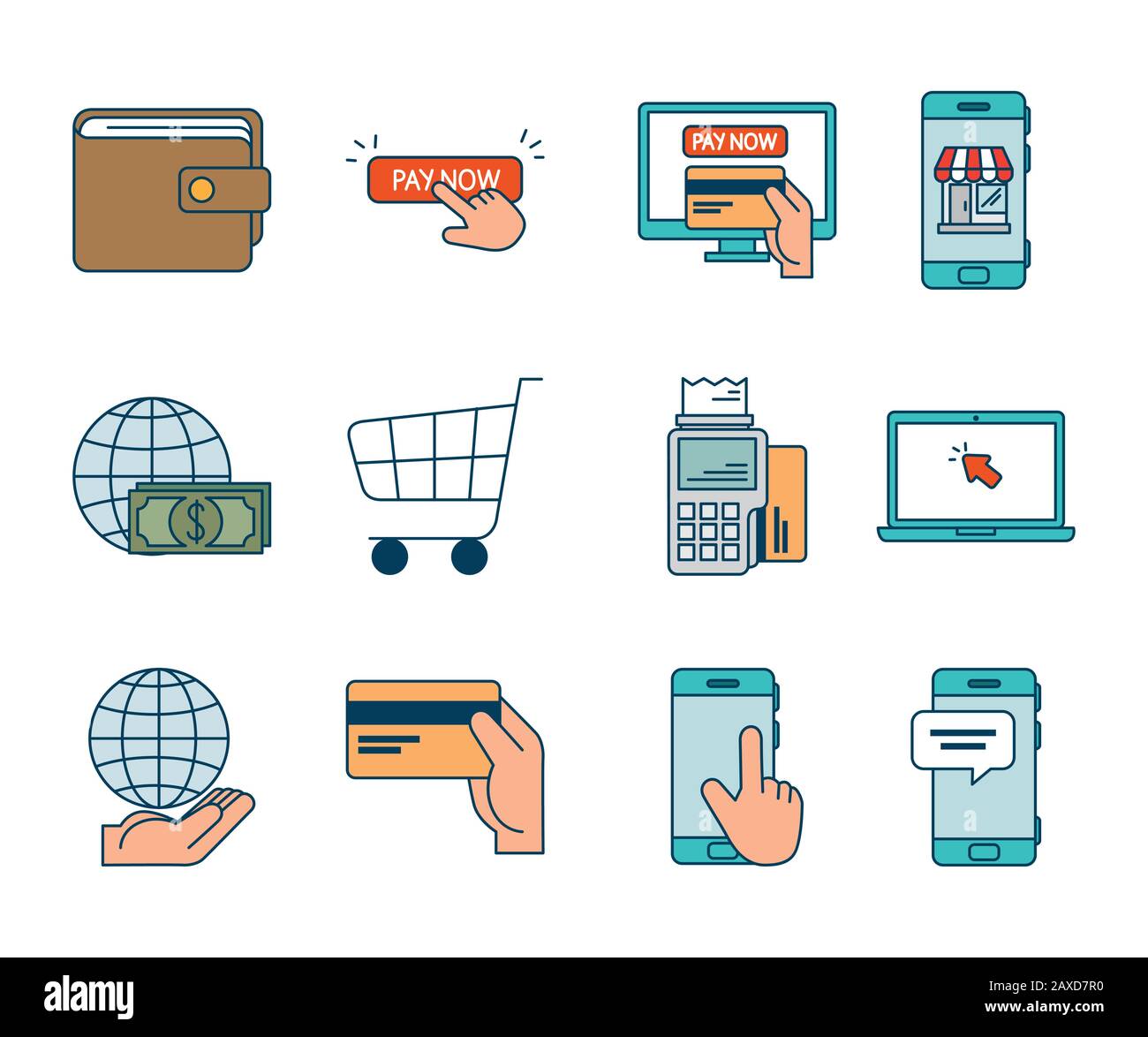 bundle of pay online set icons Stock Vector