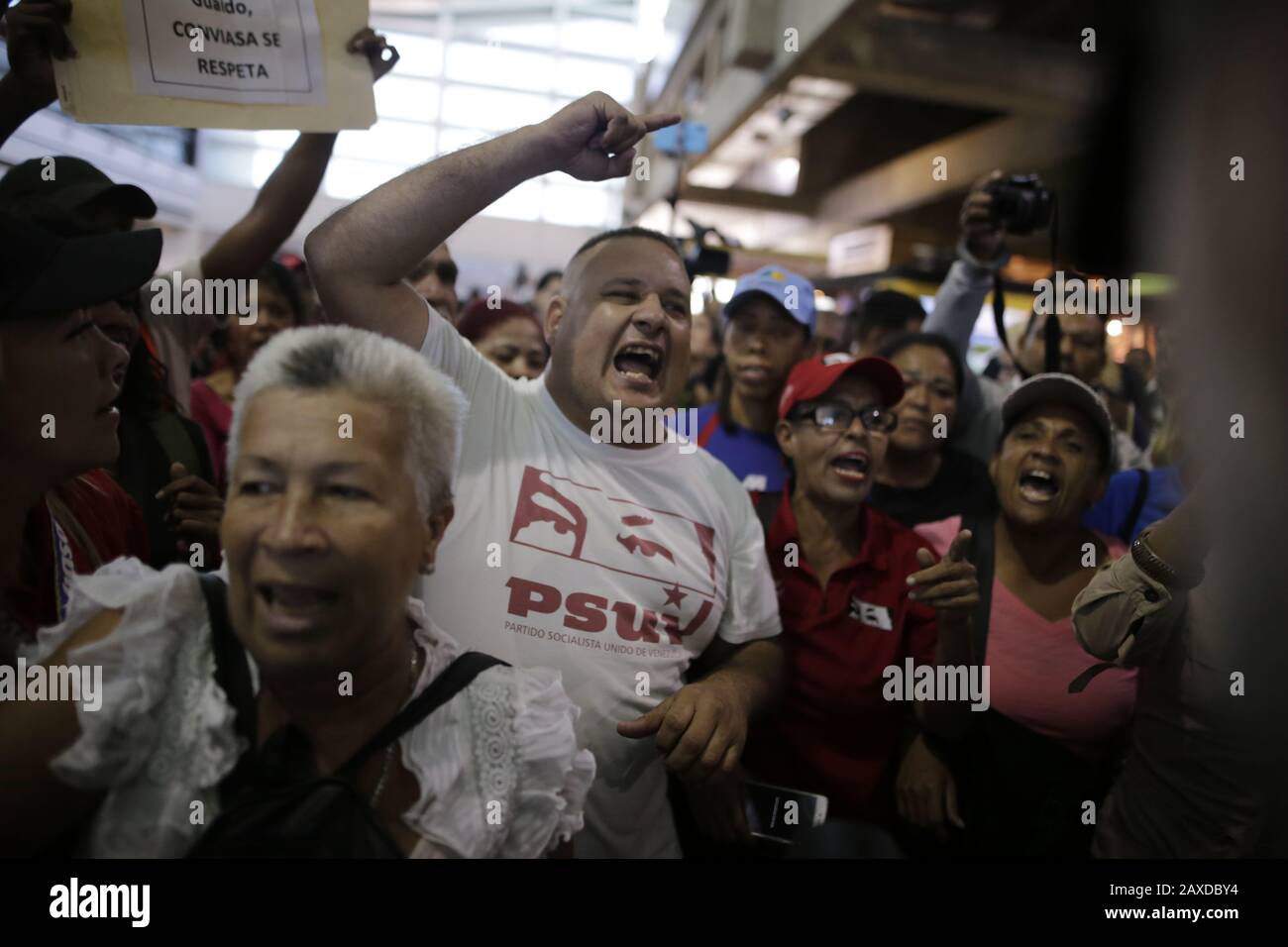 Caracas, Venezuela. 11th Feb, 2020. Clashes at Caracas airport as Guaido returns from international tour Credit: Rafael Hernandez/dpa/Alamy Live News Stock Photo