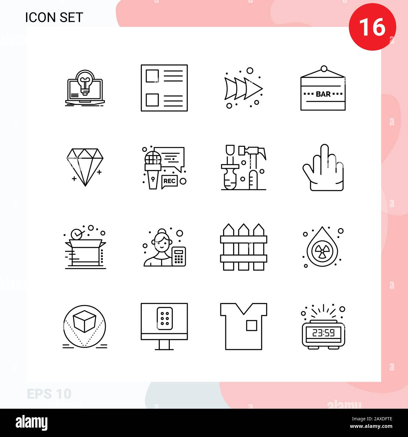 Vector Pack of 16 Icons in Line Style. Creative Outline Pack isolated ...