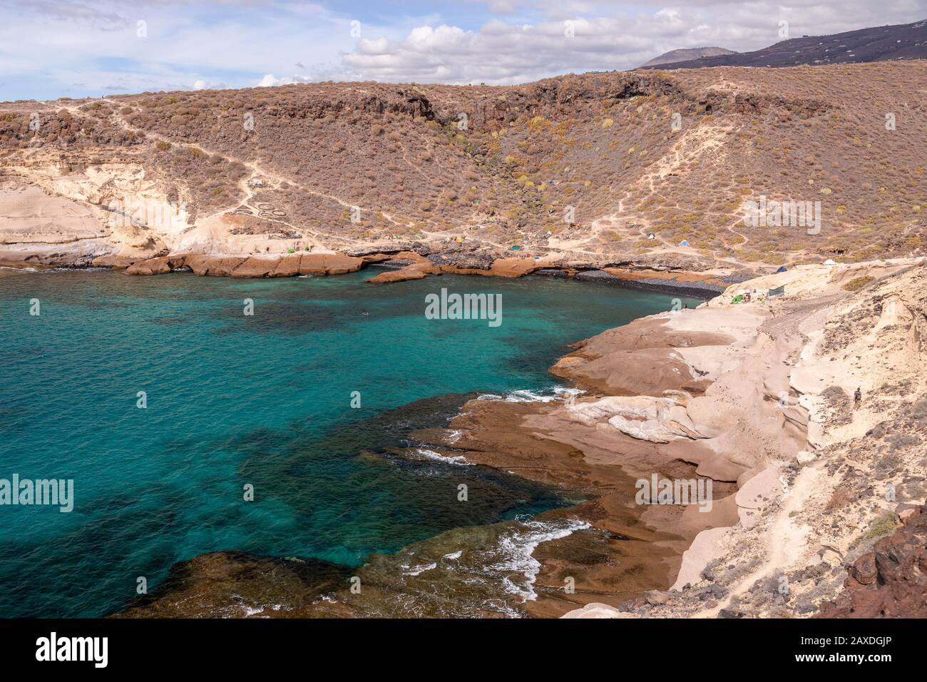 Volcanic rock shoreline at La Caleta, Tenerife, Canary Islands Stock Photo