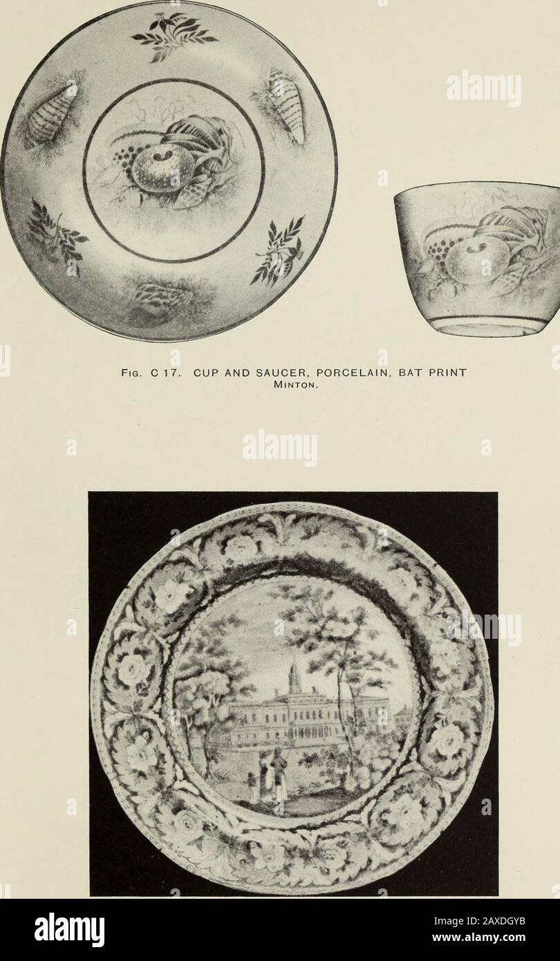 Transfer printing on enamels, porcelain and pottery : its origin and development in the United Kingdom . istorically for underglaze production. Then comesTurner, of Lane End, fourth ; Spode and Yates, fifth;William Adams, of Greengates, sixth; Thomas Minton,of Stoke, seventh; and Herculaneum, eighth. Wecannot carry it further. In the case of Wedgwood nodate can be fixed for his blue underglaze printingbecause he promised his men that he would notintroduce it at Etruria as long as he lived; and wehave no reason to assume otherwise. The cases of Baddeley of Shelton, Palmer ofHanley, also those o Stock Photo