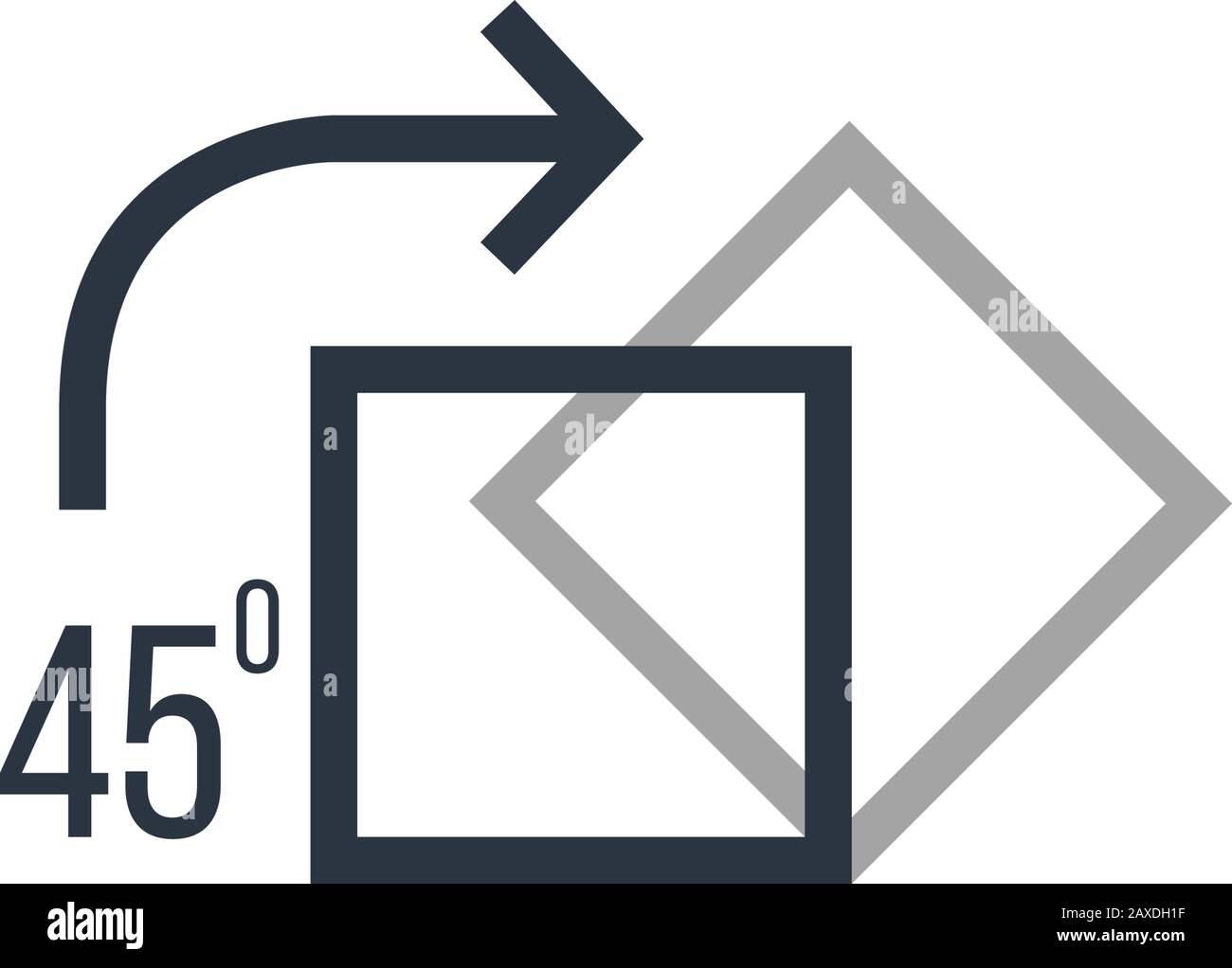 Rotate element square and arrow. 45 degree angle rotation tool clockwise. Stock Vector illustration Stock Vector