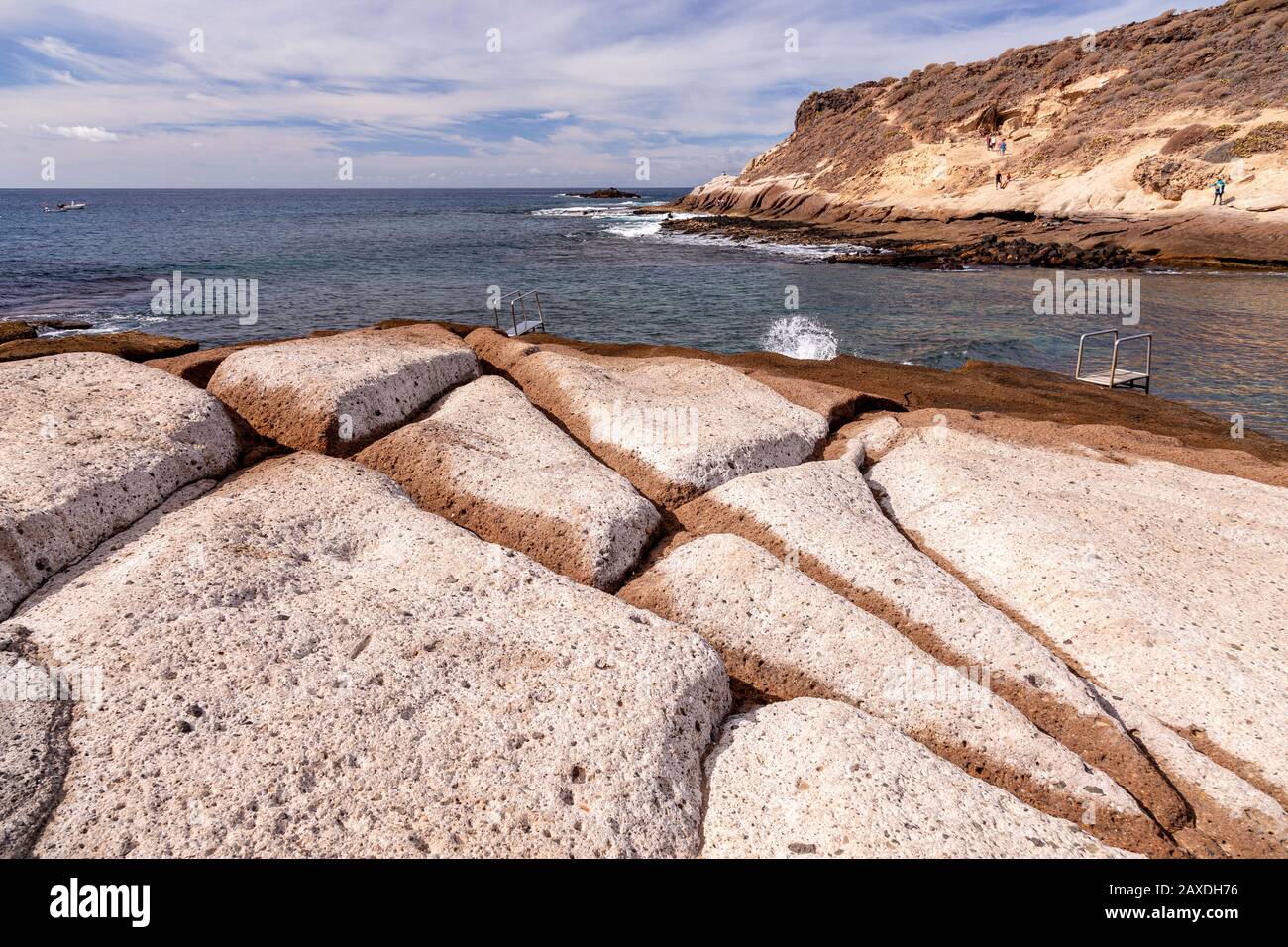 Volcanic rock shoreline at La Caleta, Tenerife, Canary Islands Stock Photo