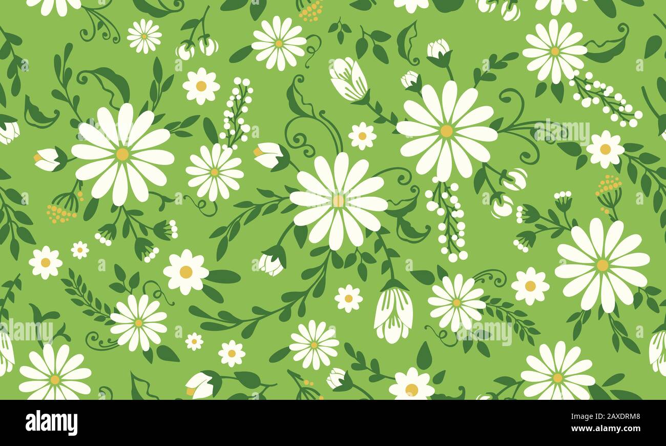 Seamless Motif Of Spring Floral Background With Leaf And Flower Drawing Stock Vector Image Art Alamy