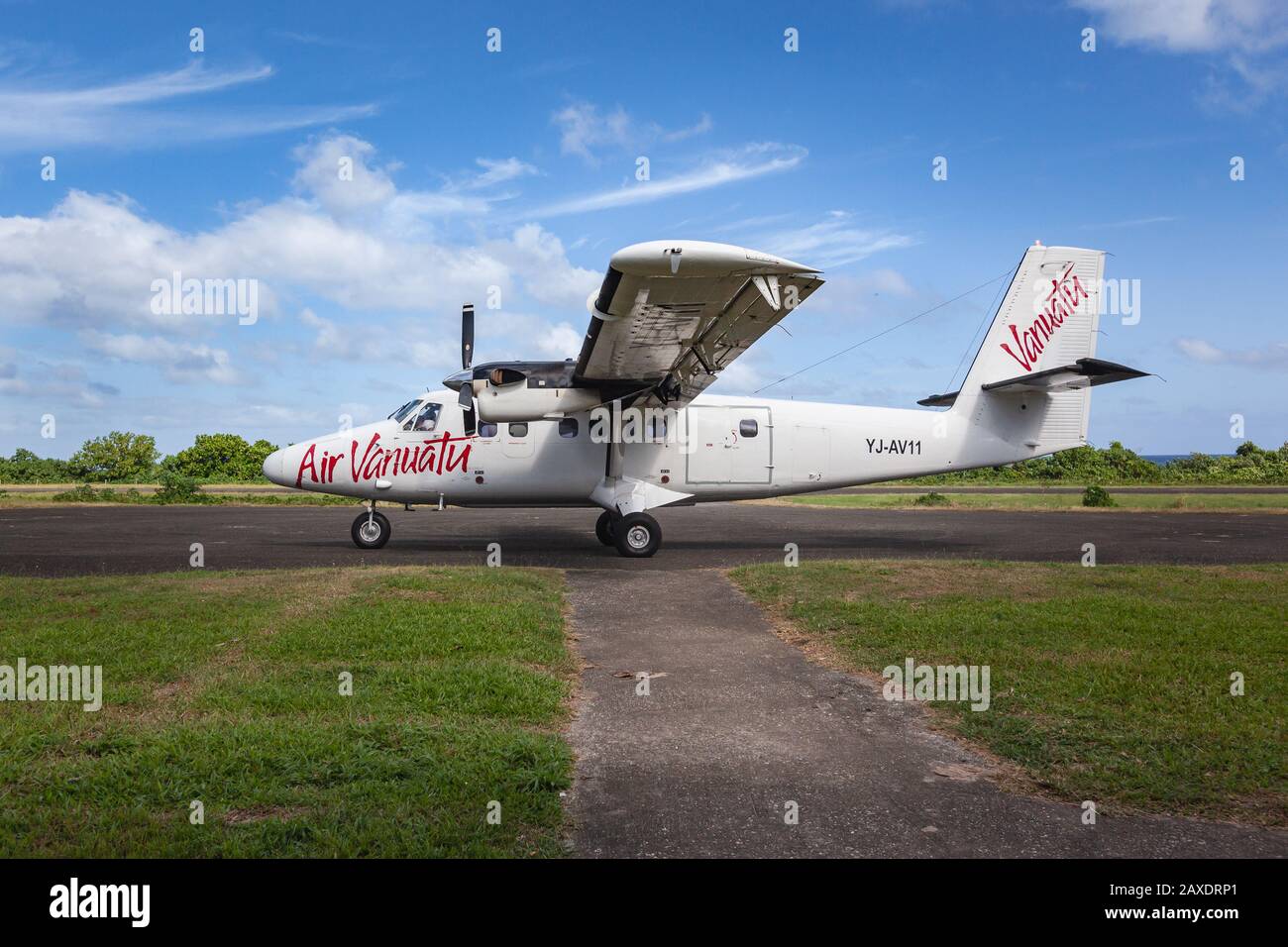 Pentecost island, South Pacific Oceania Airplane local airlines on the airstrip Air Vanuatu Stock Photo