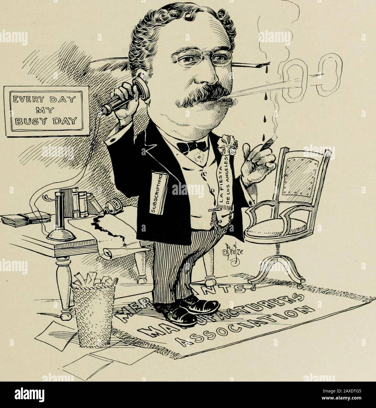 'As we see 'em,' a volume of cartoons and caricatures of Los Angeles citizens . R. B. YOUNG,Architect.. F. J. ZEEHANDELAAR,Secrttary Merchants and Manufacturers Association. Stock Photo